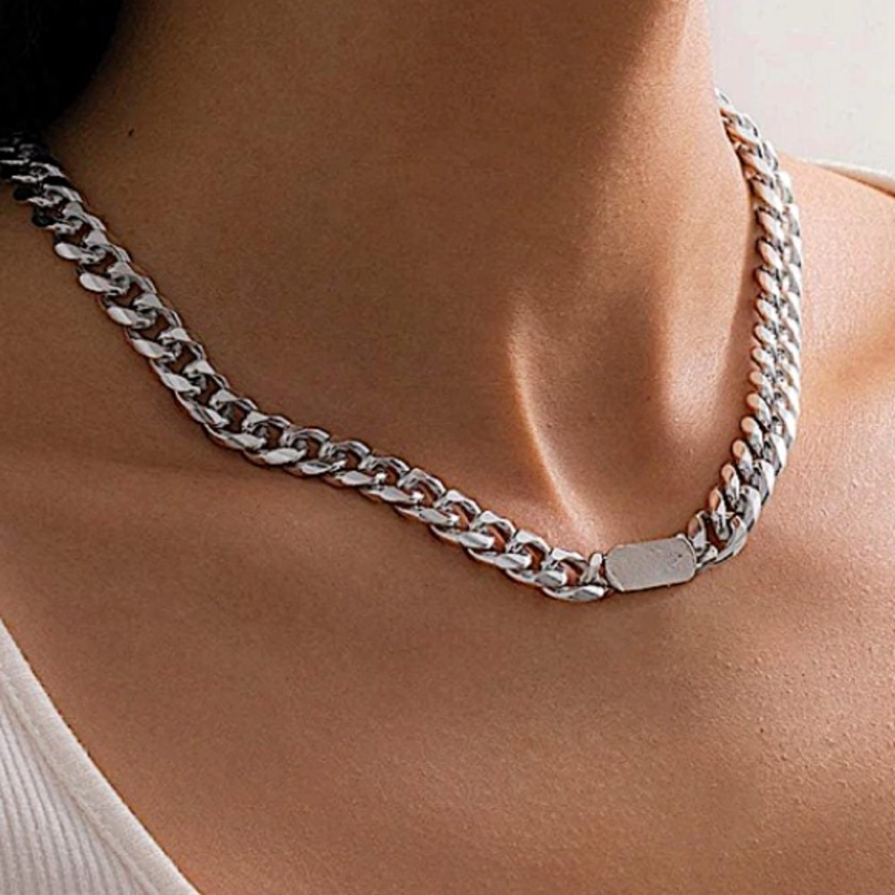 Stainless Steel Cuban Chain Link Necklace Bracelet Matching Set - Picture 3 of 10